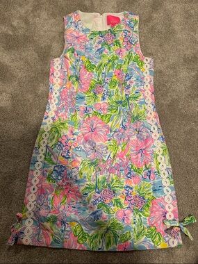 Lilly Pulitzer Vibrant Pink, Blue & Green Tropical Shift Dress